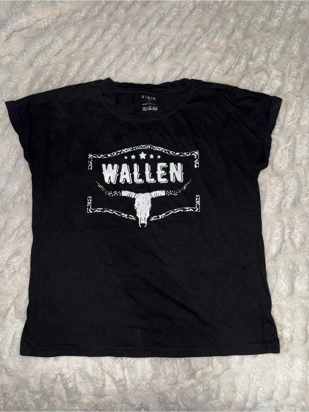 SHEIN Black Short Sleeve Graphic Tee with Bull Skull "WALLEN"